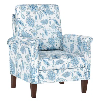 Hivvago Floral Accent Chair Farmhouse Boho Armchair With Solid Wood Legs And High Back In Blue