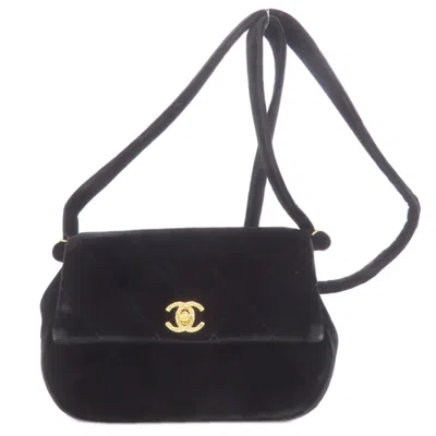 Pre-owned Chanel Velvet Shoulder Bag () In Black