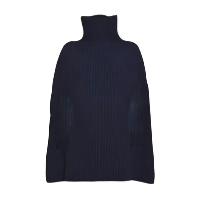 Jil Sander Ribbed Knit Cape Sweater In Blue