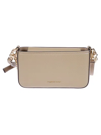 Michael Kors Husk-hued Hammered Leather Shoulder Bag With Gold-tone Accents In Neutral