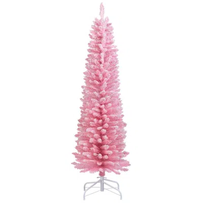 Breebe Artificial Christmas Tree With 328 Branch Tips And Folding Metal Stand For Home In Pink