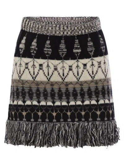 Vanisé Wool And Cashmere Blend Jacquard Skirt In Black