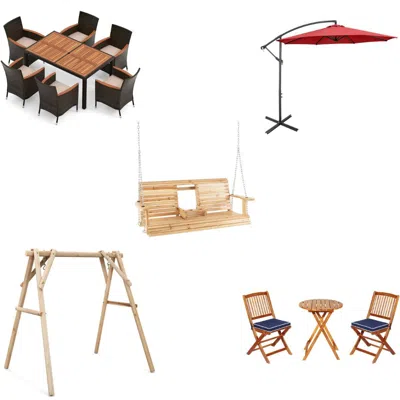 Hivvago Patio Bundle: Outdoor Furniture Set+patio Umbrella+patio Swing+bistro Set In Multi