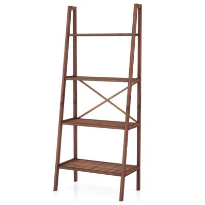 Hivvago 58 Inch 4-tier Bamboo Ladder Bookshelf In Brown