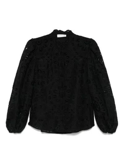 Zimmermann Lace Detail Blouse With Voluminous Puff Sleeves In Black