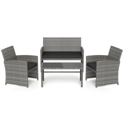 Hivvago 4 Piece Patio Conversation Set Rattan Chair Loveseat And Table Set In Gray