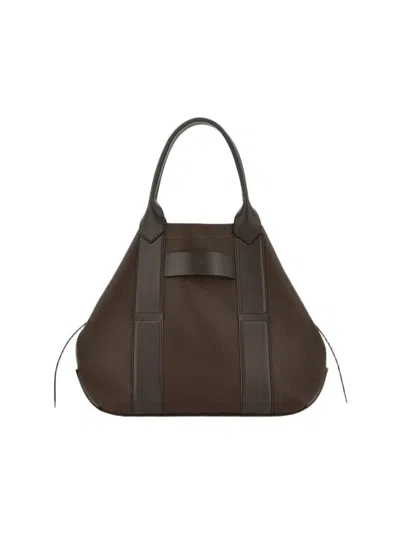 Hogan Structured Hammered Leather Tote Bag With Embossed Accents In Brown