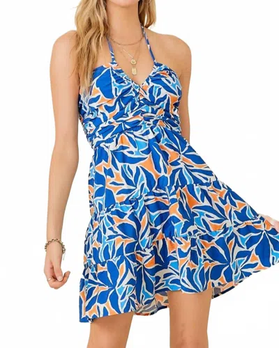 Day + Moon Tropical Print Tiered Mini Dress In Blue Multi In Multi