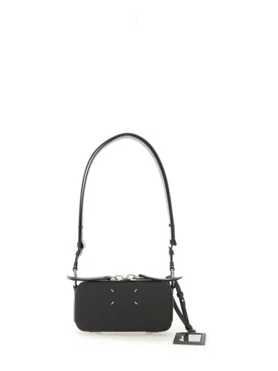 Maison Margiela Rectangular Leather Shoulder Bag With Smooth Finish And Silver-tone Accents In Black