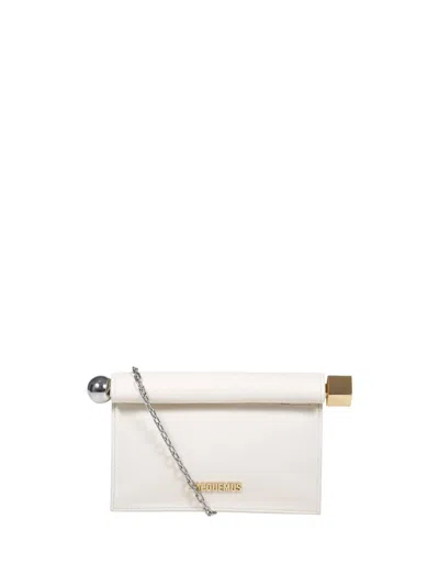 Jacquemus Minimalist White Lamb Leather Clutch In White