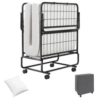 Hivvago Space-saving Narrow Twin Rollaway Bed With Pillow And Side Organizer Pocket In White