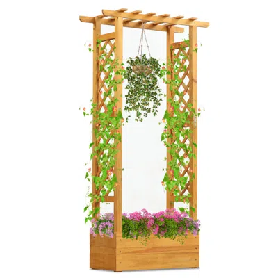 Breebe Wooden Raised Garden Bed With Lattice Trellis And Hanging Roof In Brown