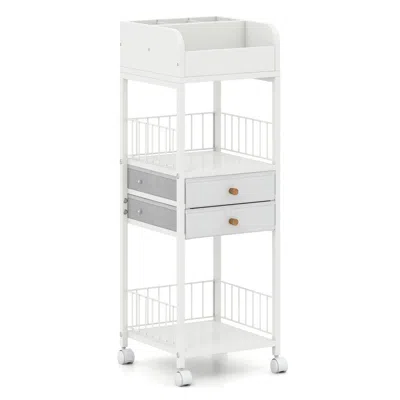 Hivvago Makeup Organizer Floor Skincare Organizer Cart With Drawers And Storage Shelves In White