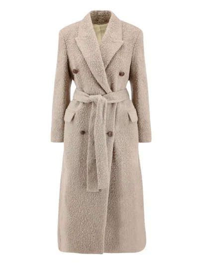 Golden Goose Double Breasted Coat With Detachable Belt Casentino Wool In Brown