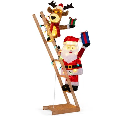 Breebe Christmas Lighted Reindeer And Santa Claus On Ladder With 100 Led Lights In Multi