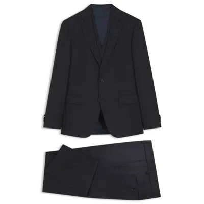 Hugo Boss Three-piece Slim-fit Suit In Patterned Virgin Wool In Blue