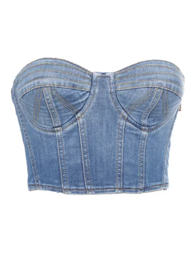 Elisabetta Franchi Cropped Denim Corset In Blue