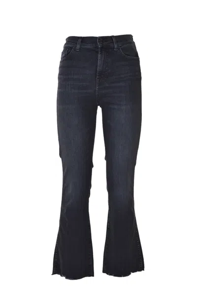 7 For All Mankind Mid-rise Black Jeans With Raw Flared Hem In Blue