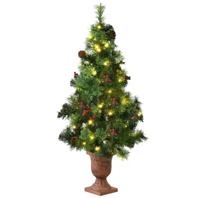 Breebe Led Christmas Tree With Red Berries Pine Cones In Green