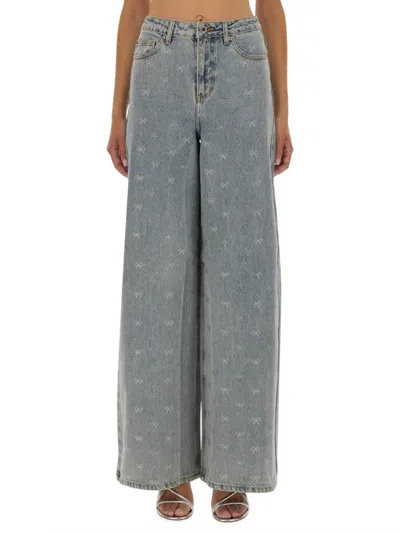 Self-portrait Jeans With Rhinestone Bows In Gray