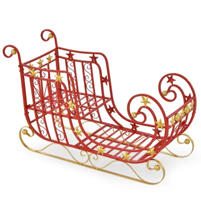 Breebe Metal Christmas Santa Sleigh With Large Cargo Area For Gifts In Red