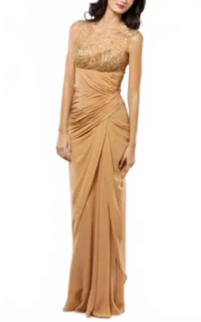 Mignon Sheer Chiffon Gown In Beige/ginger In Gold