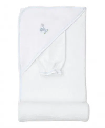 Kissy Kissy Baby's Gingham Jungle Hooded Towel With Mitt Set In Blue In White