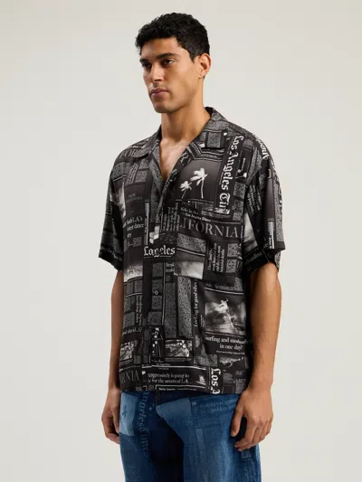 Palm Angels Newspaper Motif Short-sleeved Shirt In Black