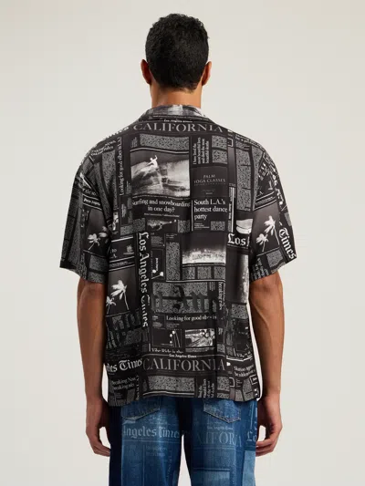 Palm Angels Newspaper Motif Short-sleeved Shirt In Black