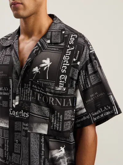 Palm Angels Newspaper Motif Short-sleeved Shirt In Black