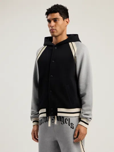 Palm Angels Curved Logo Varsity Jacket In Gray