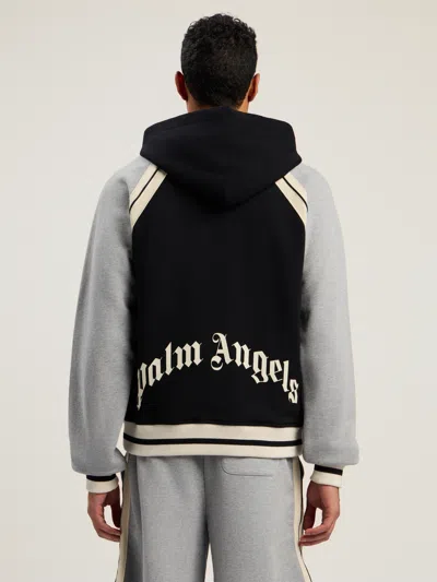 Palm Angels Curved Logo Varsity Jacket In Gray