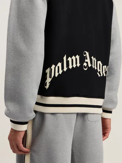 Palm Angels Curved Logo Varsity Jacket In Gray