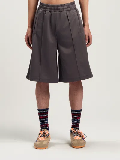 Palm Angels Back Curved Logo Track Shorts In Gray