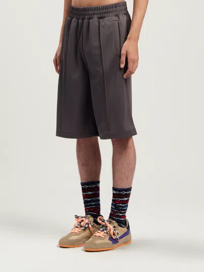 Palm Angels Back Curved Logo Track Shorts In Gray