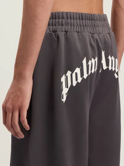 Palm Angels Back Curved Logo Track Shorts In Gray