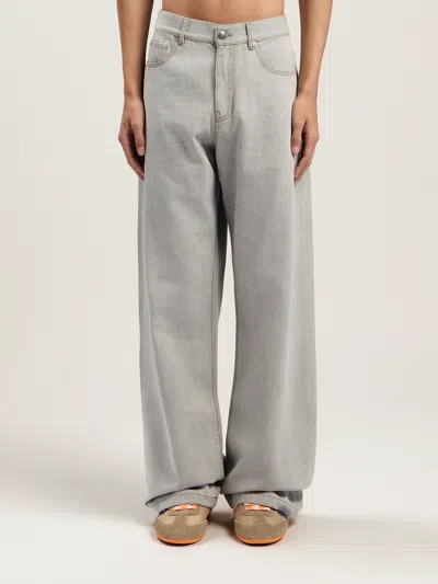 Palm Angels Curved Logo Loose Denim Pants In White