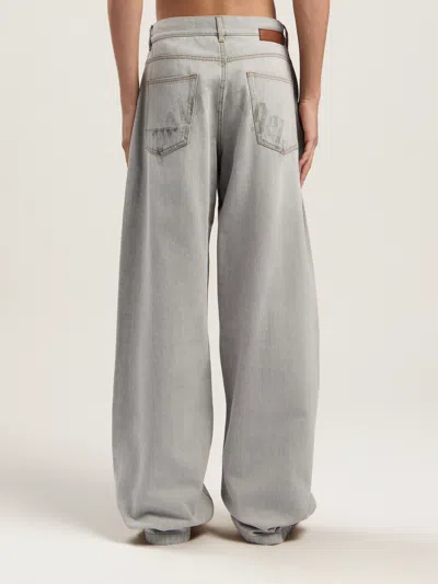 Palm Angels Curved Logo Loose Denim Pants In White