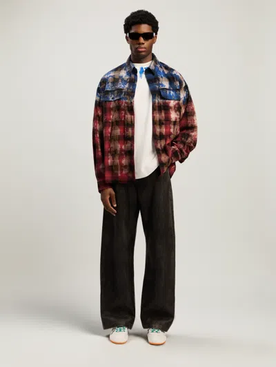 Palm Angels Stylish Checkered Casual Shirt With Gradient Effect In Animal Print