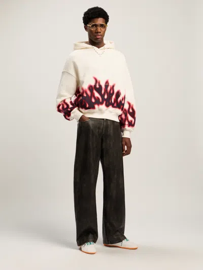 Palm Angels Graphic Flame Print Cotton Hoodie In White