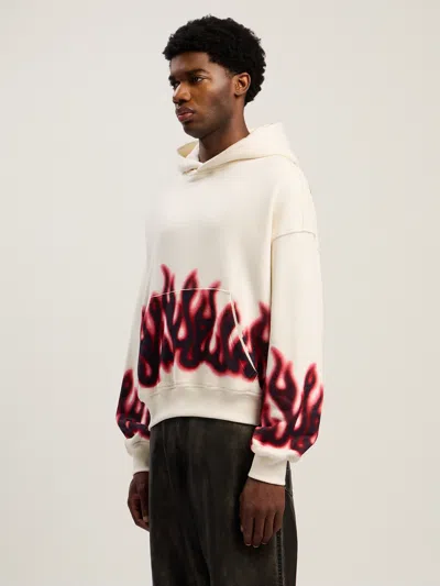 Palm Angels Graphic Flame Print Cotton Hoodie In White