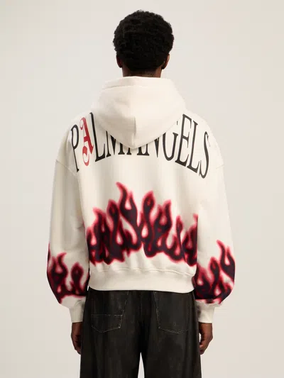 Palm Angels Graphic Flame Print Cotton Hoodie In White