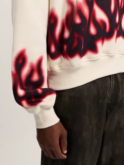 Palm Angels Graphic Flame Print Cotton Hoodie In White