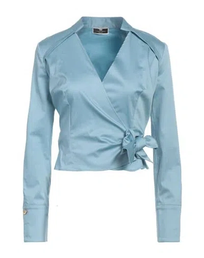 Elisabetta Franchi Woman Top Pastel Blue Size 4 Cotton, Elastane In Blue