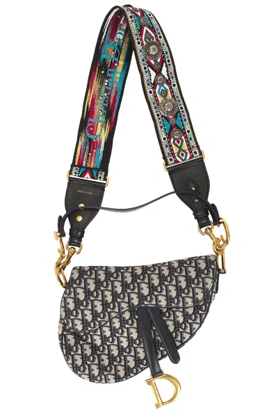 Pre-owned Dior Oblique Trotter Saddle Bag In Blue