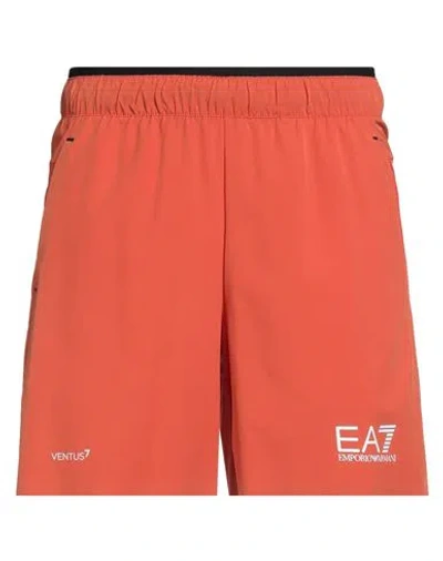 Ea7 Man Shorts & Bermuda Shorts Orange Size Xxl Polyester, Elastane In Red
