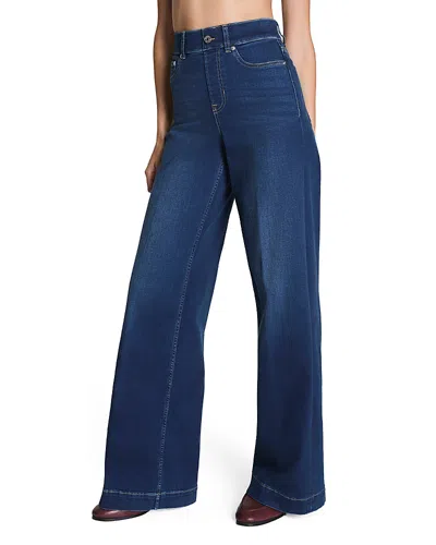 Spanx Pull On Wide Leg Jeans In Pacific Wash In Blue