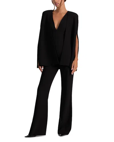 Alice And Olivia Nova Deep V Neck Cape Jumpsuit In Black