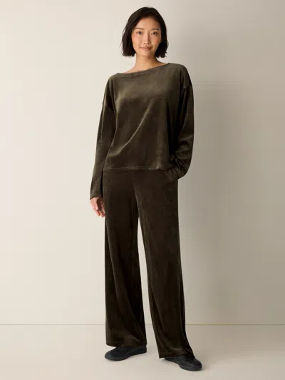 Eileen Fisher Cozy Velour Knit Bateau Neck Top In Brown