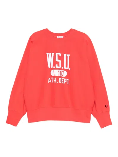 Champion Crew Neck Sweatshirt Featuring Ribbed Cuffs In Red